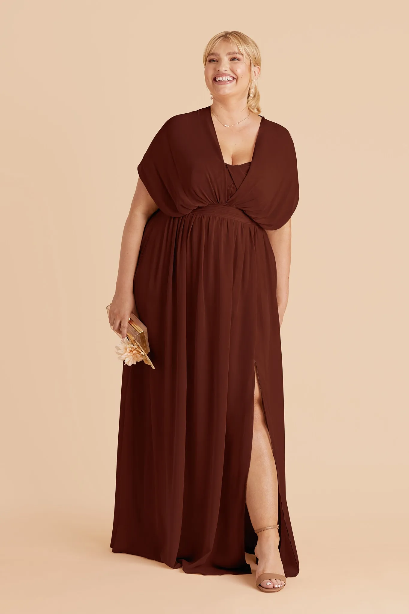 Grace Chiffon Dress With Slit - Cognac sold by Birdy Grey product image thumbnail 2