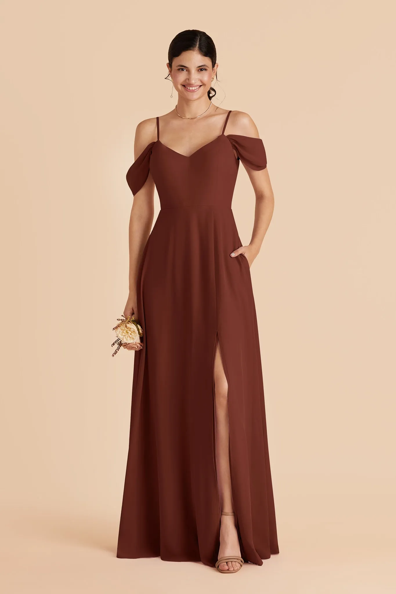 Devin Chiffon Dress With Slit - Cognac sold by Birdy Grey product image thumbnail 4