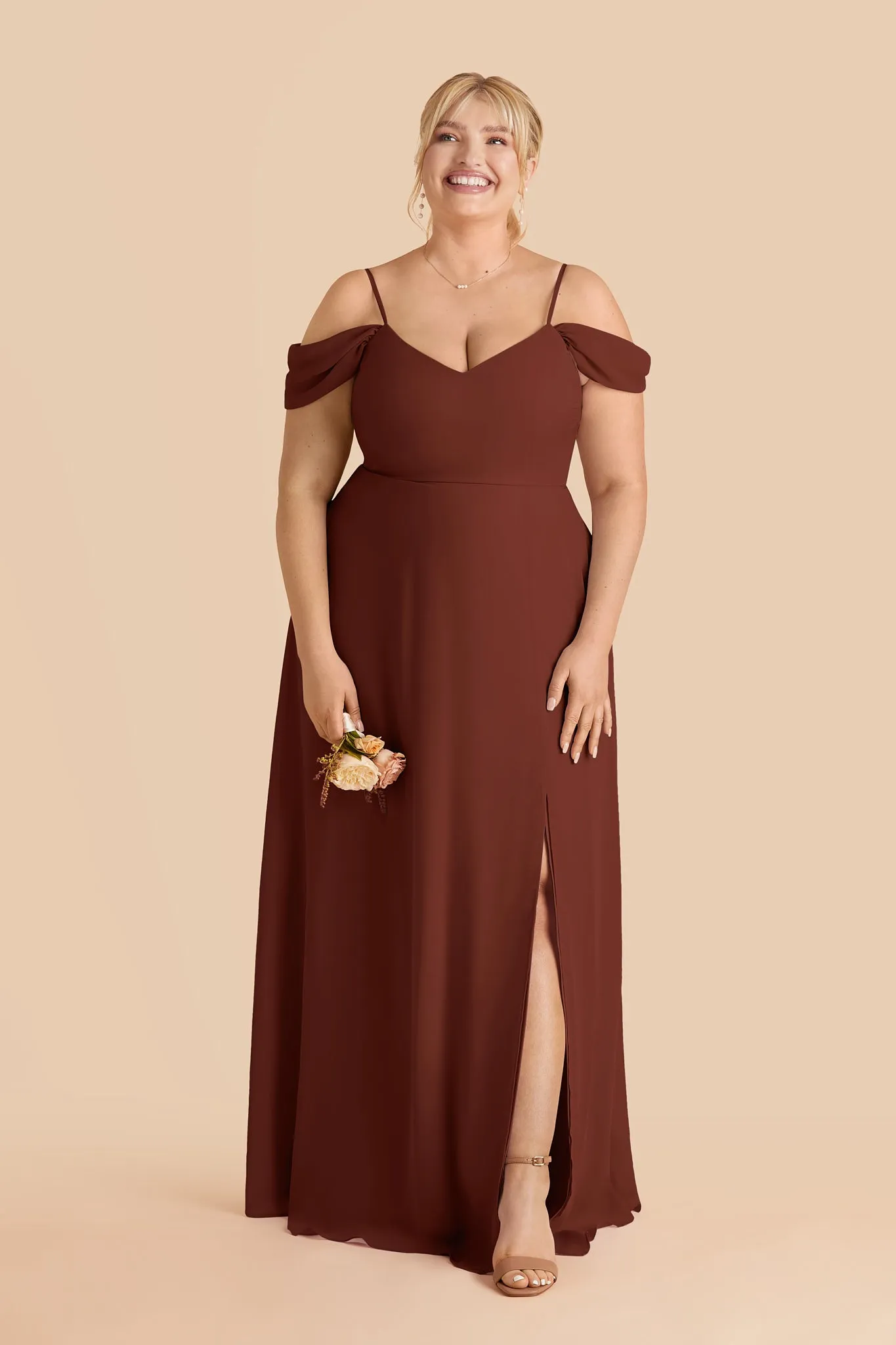 Devin Chiffon Dress With Slit - Cognac sold by Birdy Grey