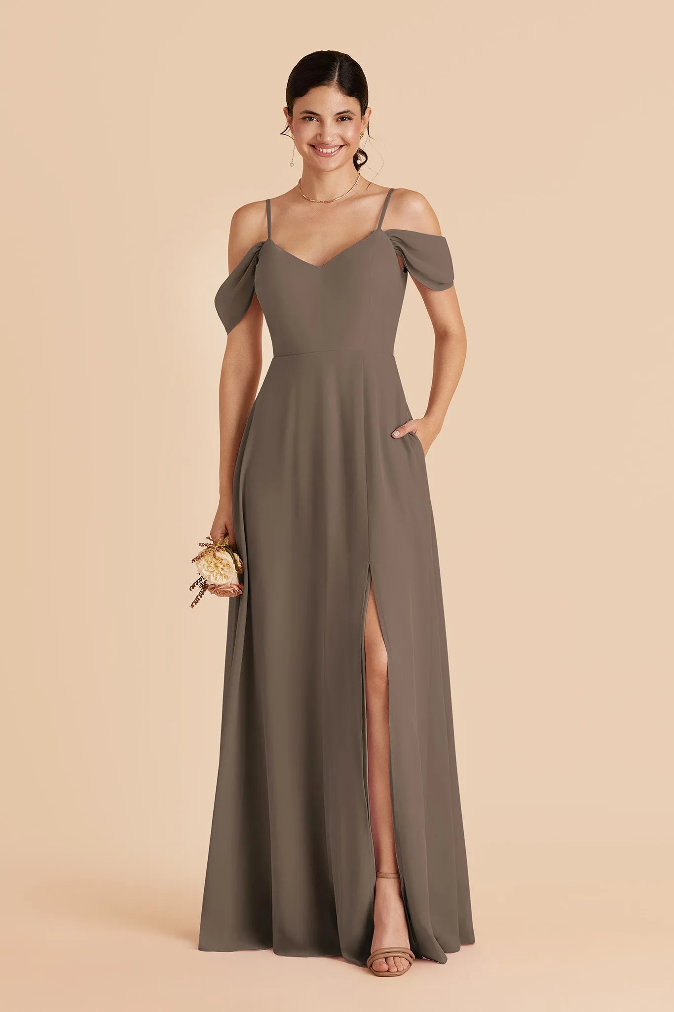 Devin Chiffon Dress Slit - Mocha sold by Birdy Grey product image thumbnail 3