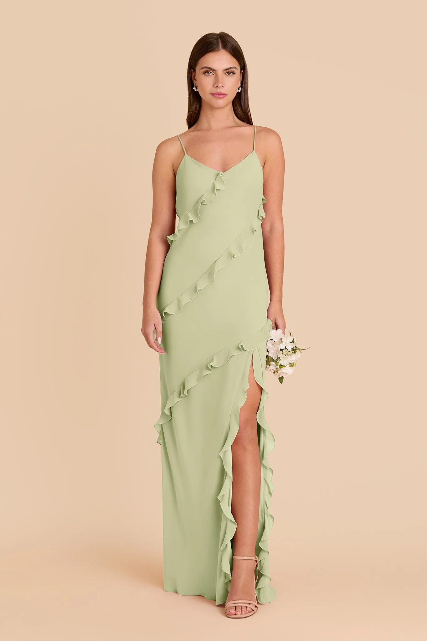 Valentina Chiffon Dress - Pale Pistachio sold by Birdy Grey