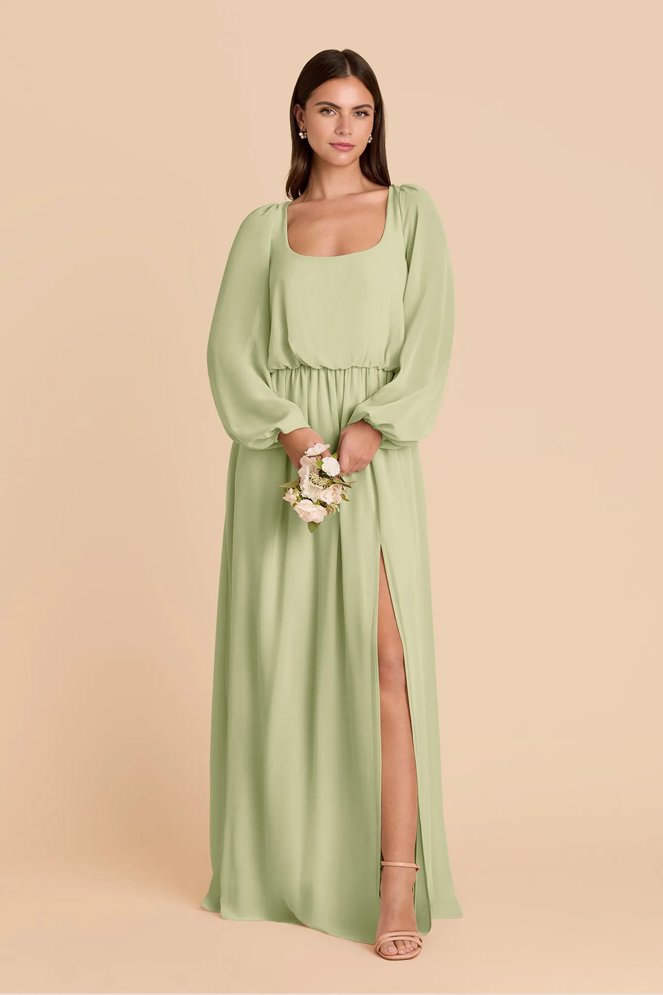 Eloise Chiffon Dress - Pale Pistachio sold by Birdy Grey
