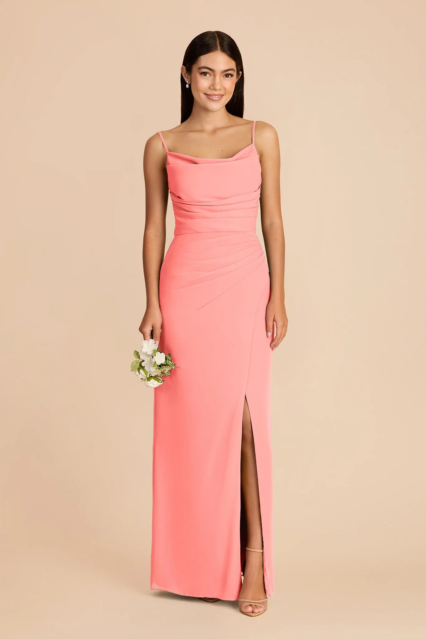 Lydia Chiffon Dress - Coral Pink sold by Birdy Grey