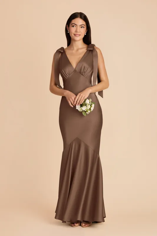 Gwen Matte Satin Dress - Mocha made by Birdy Grey