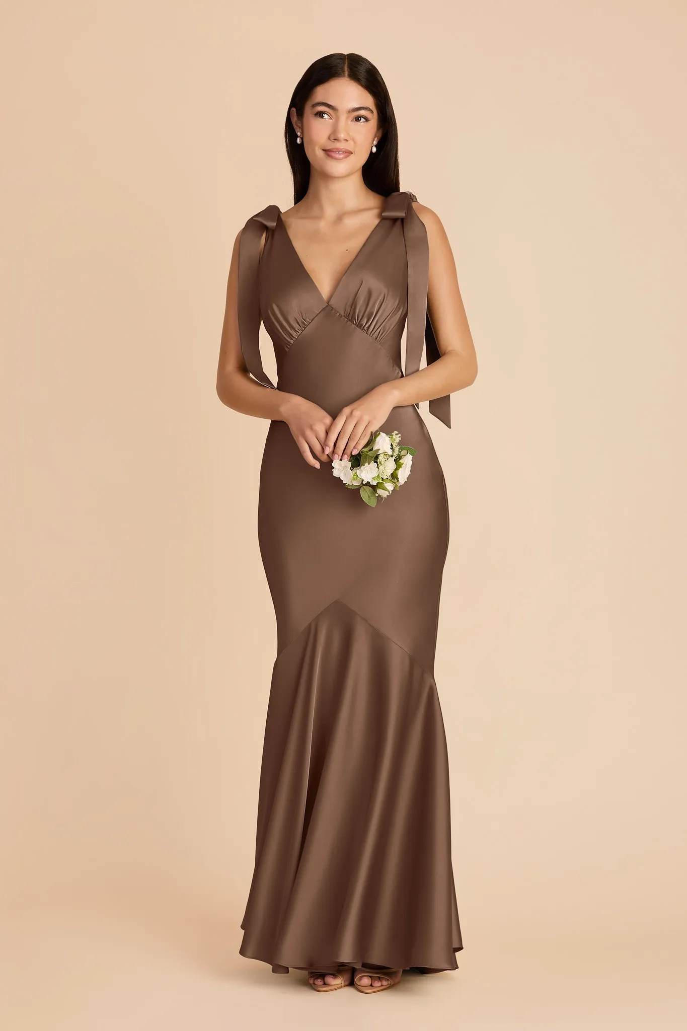 Gwen Matte Satin Dress - Mocha sold by Birdy Grey