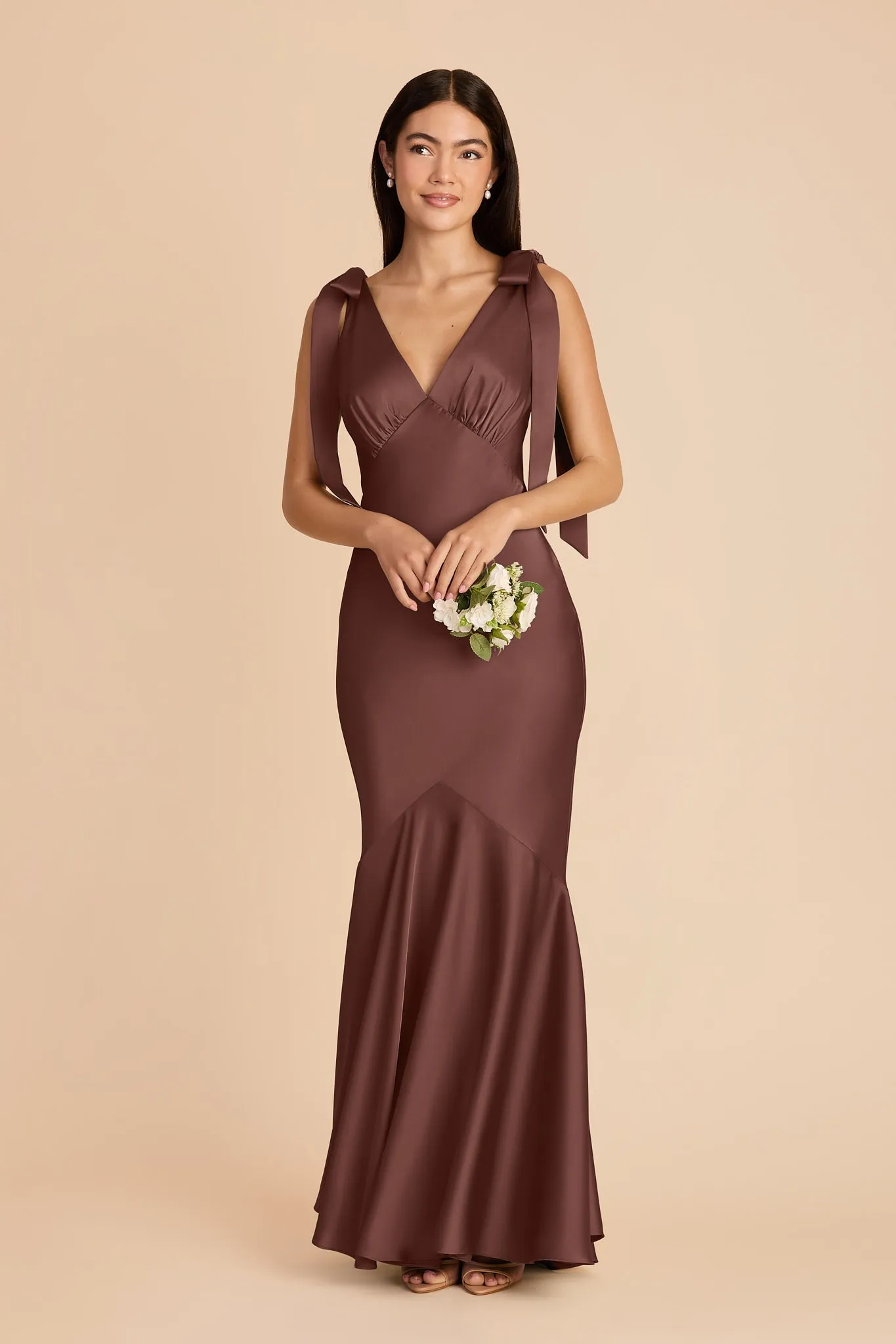 Gwen Matte Satin Dress - Chocolate Brown sold by Birdy Grey