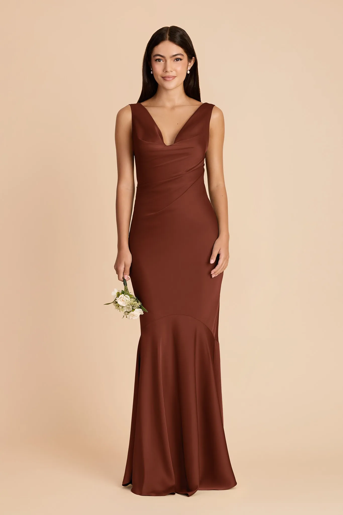 Alexis Matte Satin Dress - Cognac sold by Birdy Grey