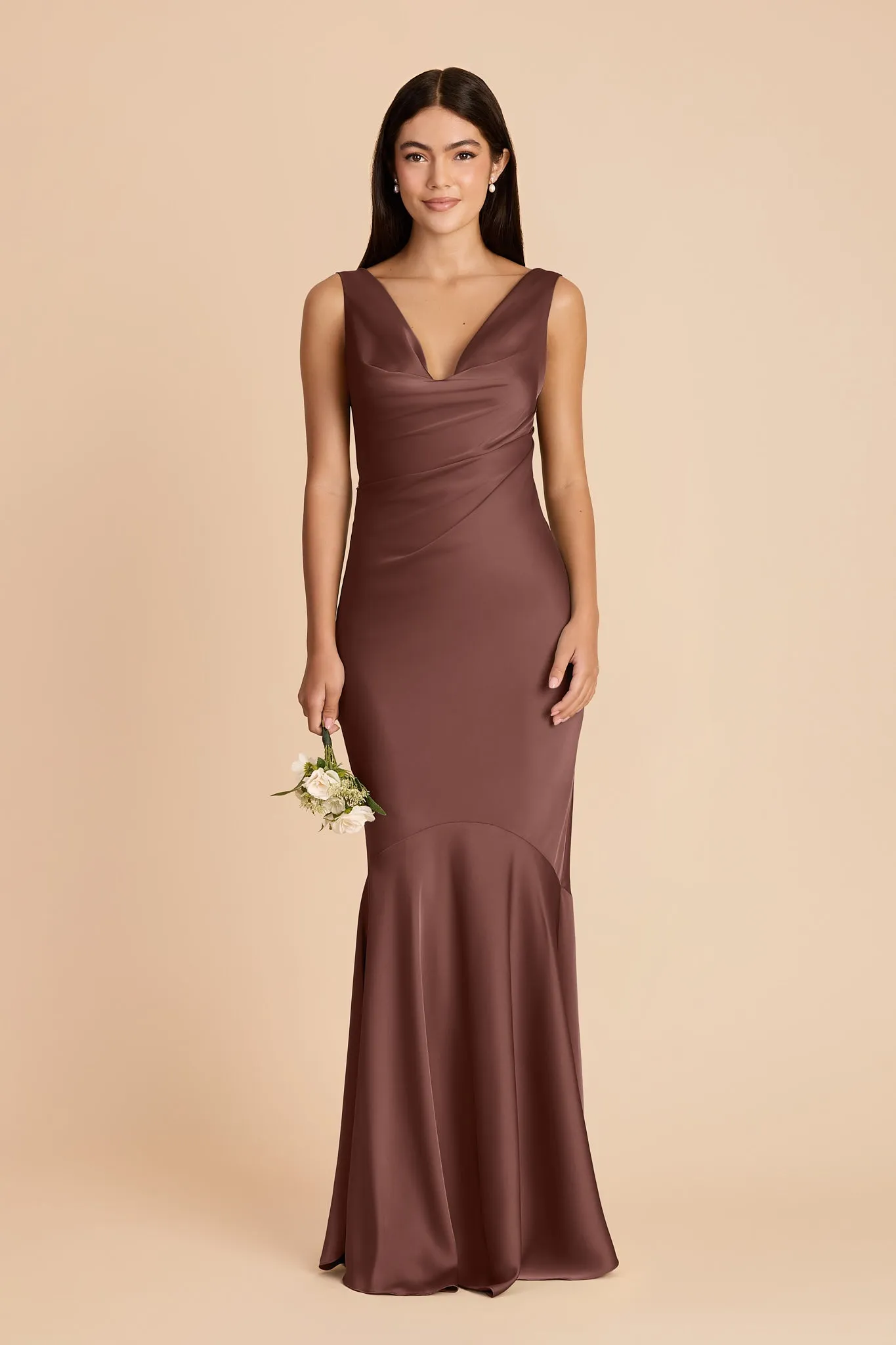 Alexis Matte Satin Dress - Chocolate Brown sold by Birdy Grey