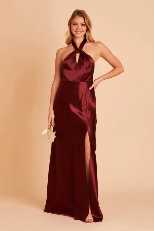 Monica Shiny Satin Dress - Cabernet sold by Birdy Grey