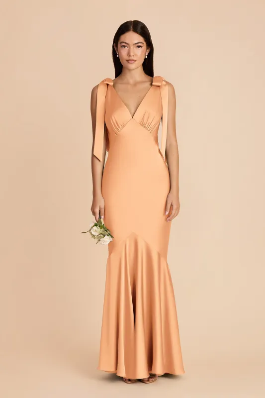 Gwen Matte Satin Dress - Peach made by Birdy Grey