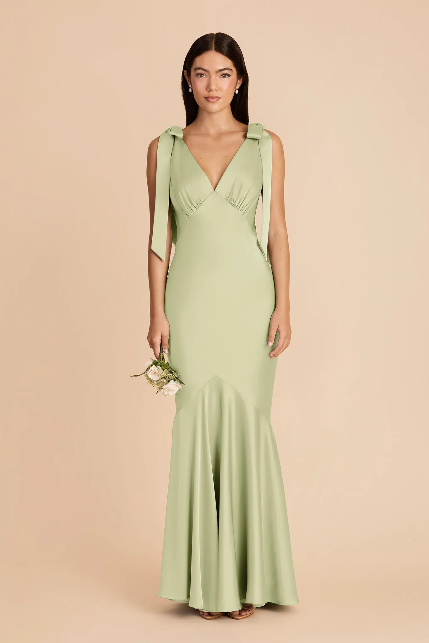 Gwen Matte Satin Dress - Pale Pistachio sold by Birdy Grey