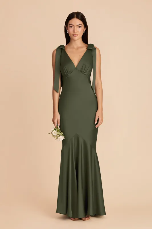 Gwen Matte Satin Dress - Olive made by Birdy Grey