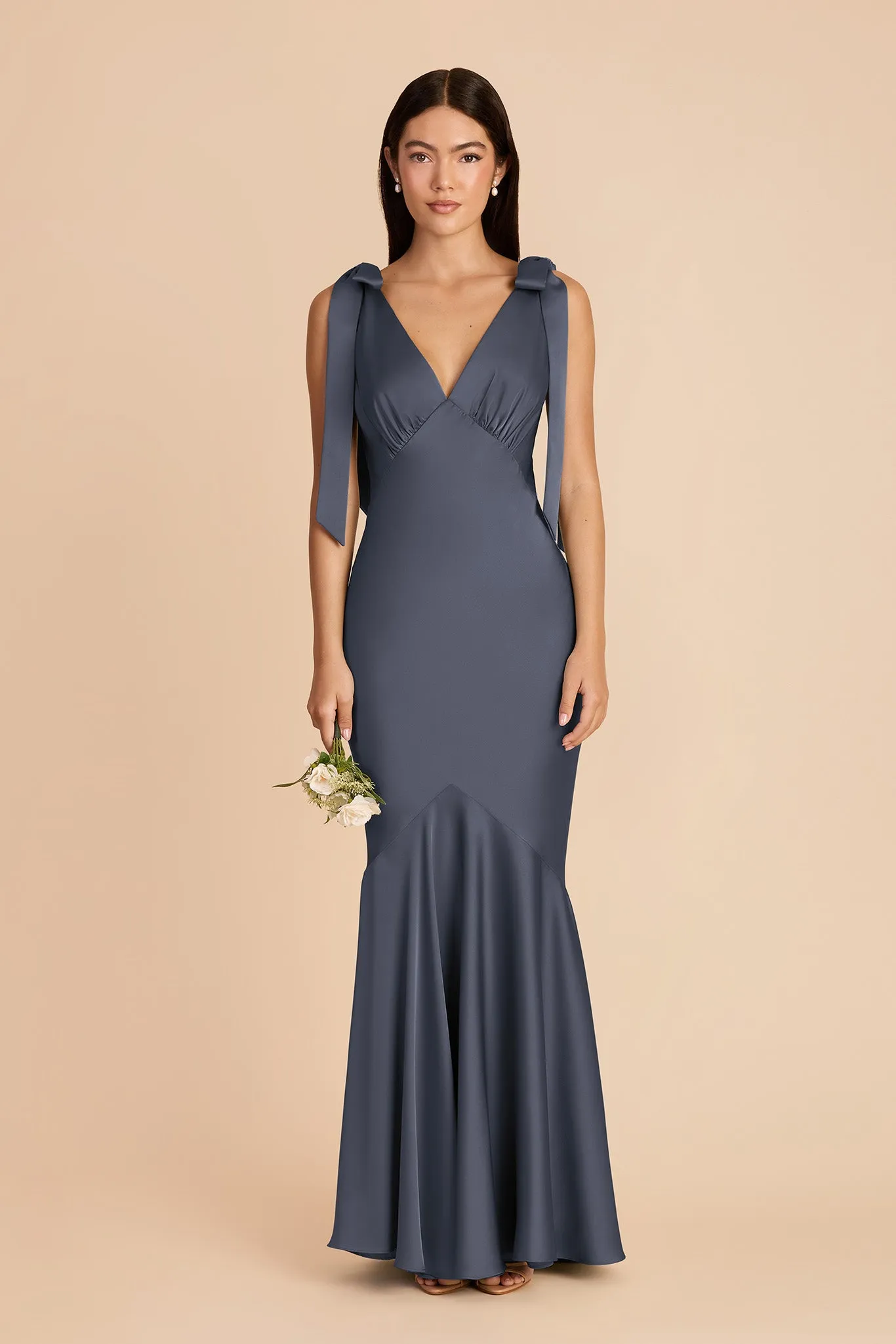 Gwen Matte Satin Dress - Dusk Blue sold by Birdy Grey