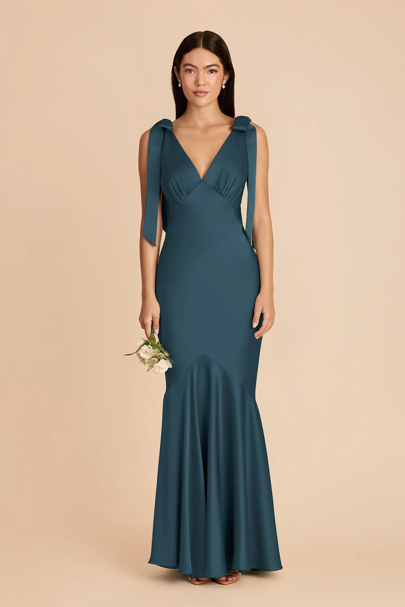 Gwen Matte Satin Dress - Dark Teal sold by Birdy Grey