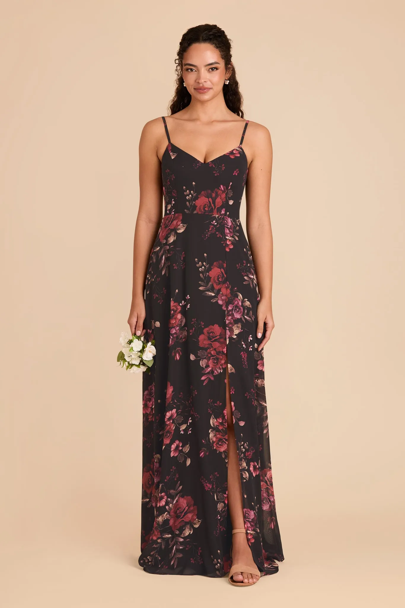 Devin Chiffon Dress With Slit - Black Fleurs D'Amour sold by Birdy Grey product image thumbnail 2