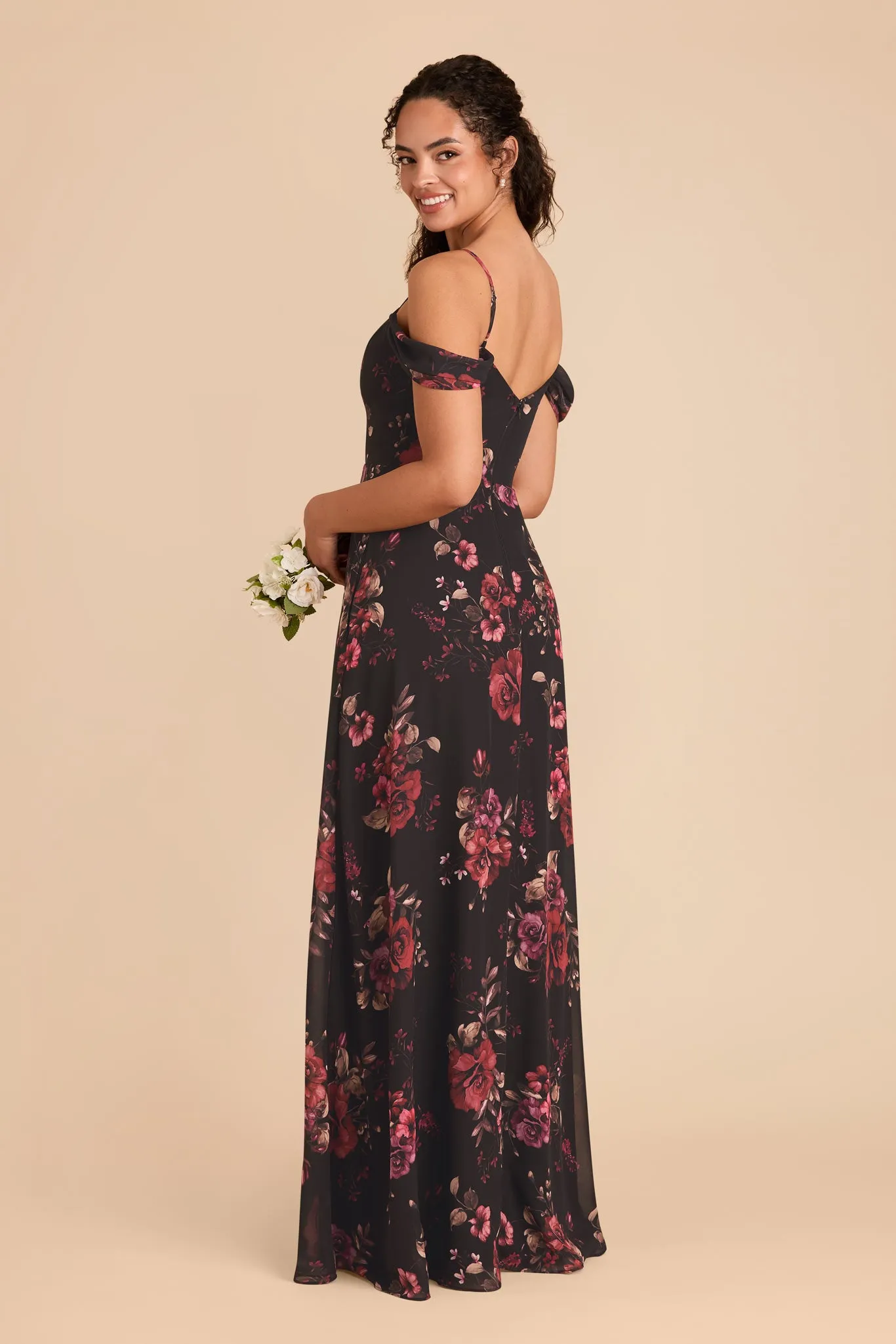 Devin Chiffon Dress With Slit - Black Fleurs D'Amour sold by Birdy Grey product image thumbnail 4