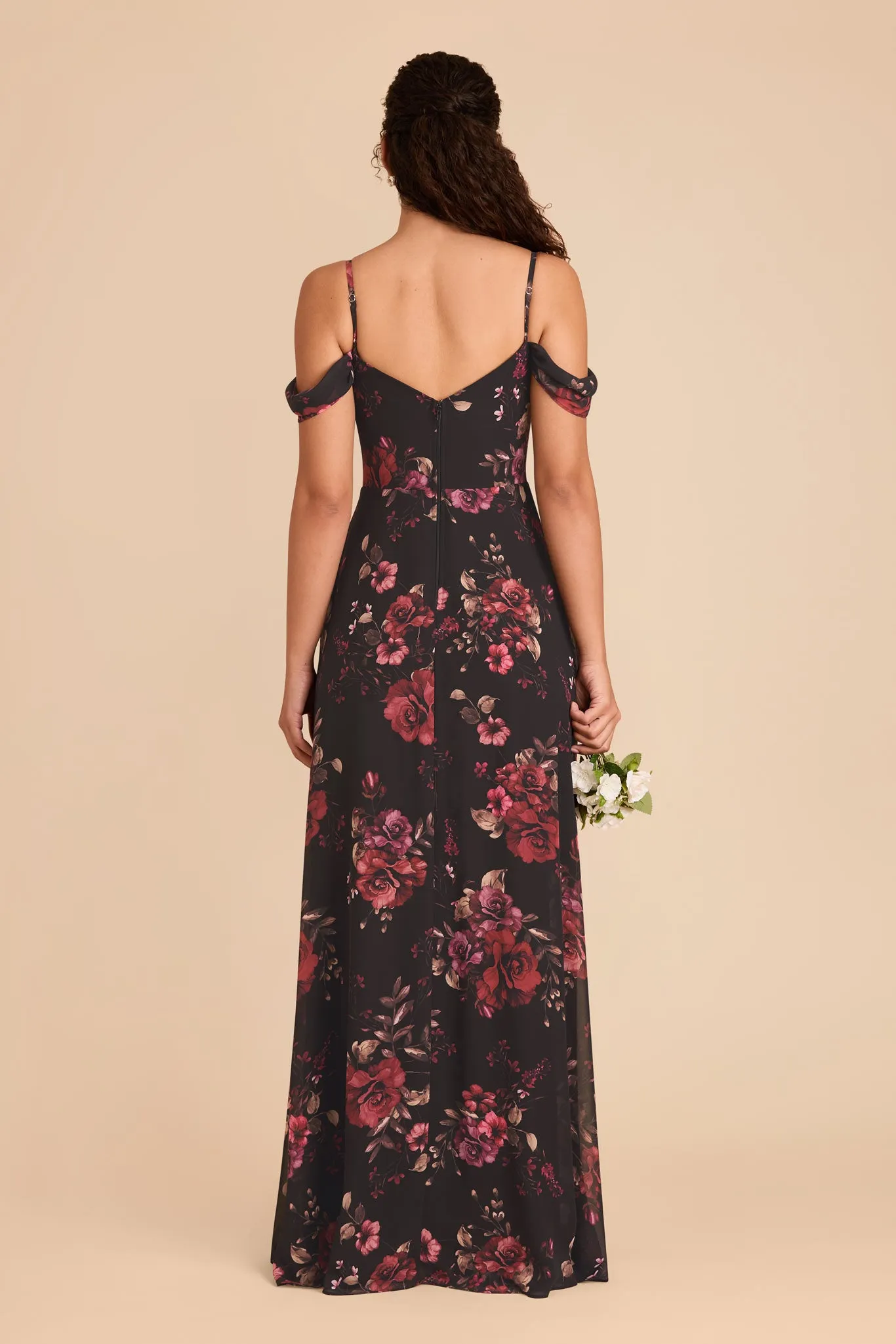 Devin Chiffon Dress With Slit - Black Fleurs D'Amour sold by Birdy Grey product image thumbnail 5