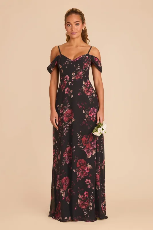 Devin Chiffon Dress - Black Fleurs D'Amour made by Birdy Grey