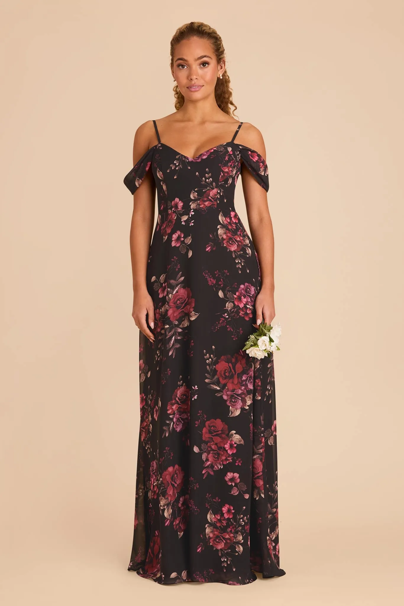 Devin Chiffon Dress - Black Fleurs D'Amour sold by Birdy Grey