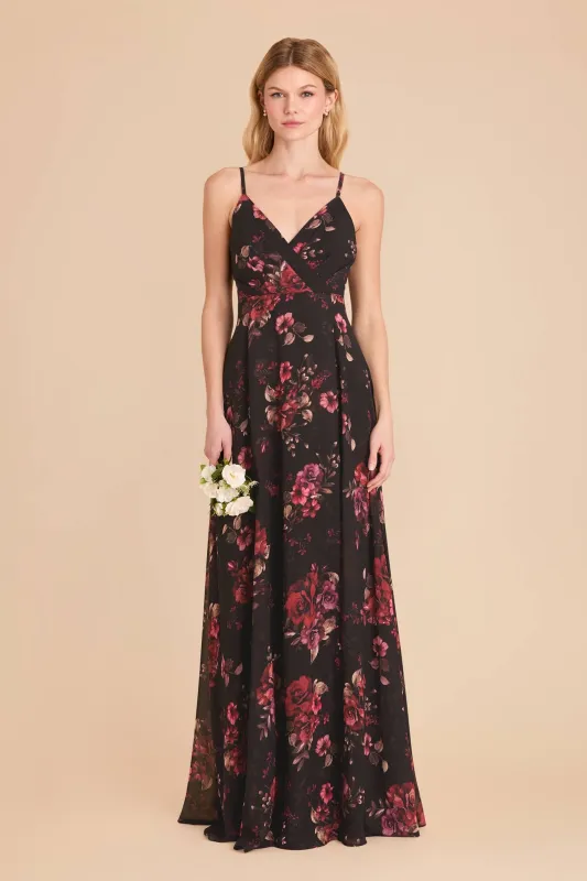 Kaia Chiffon Dress - Black Fleurs D'Amour made by Birdy Grey