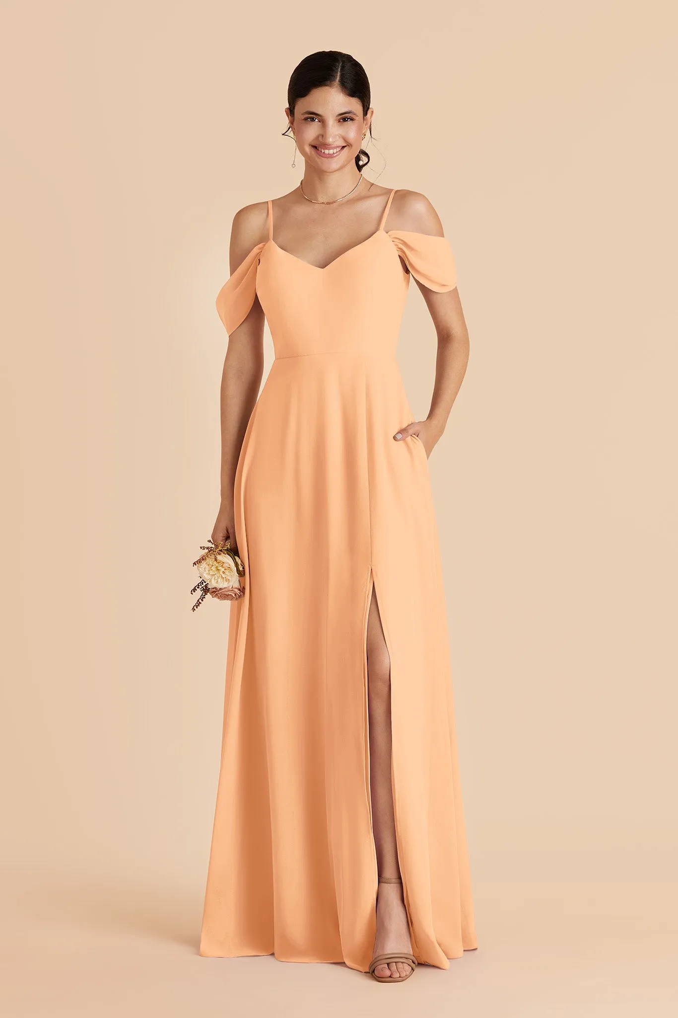 Devin Chiffon Dress Slit - Peach sold by Birdy Grey product image thumbnail 3