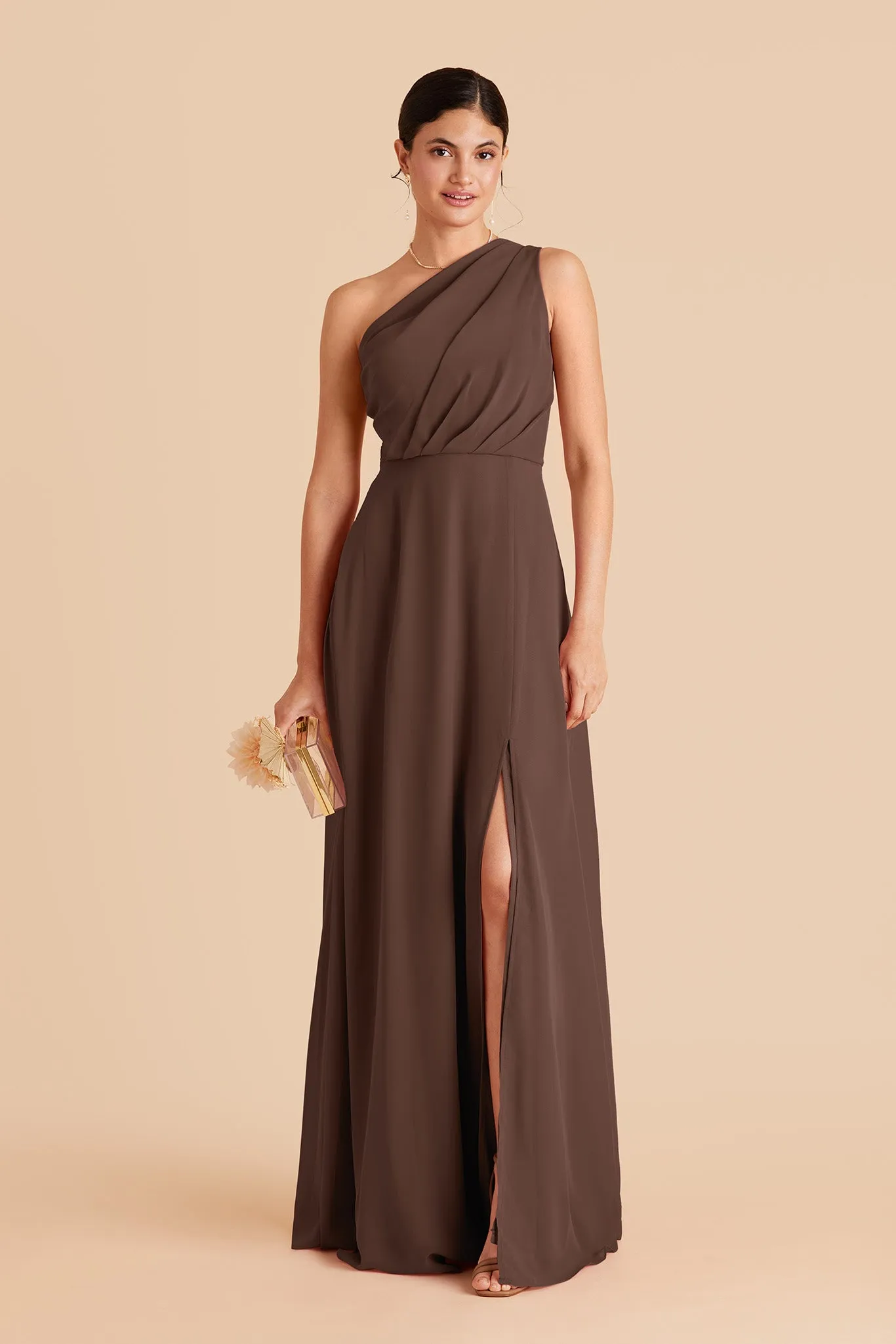 Kira Chiffon Dress With Slit - Chocolate Brown sold by Birdy Grey