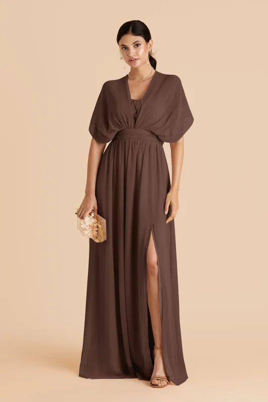 Grace Chiffon Dress With Slit - Chocolate Brown made by Birdy Grey