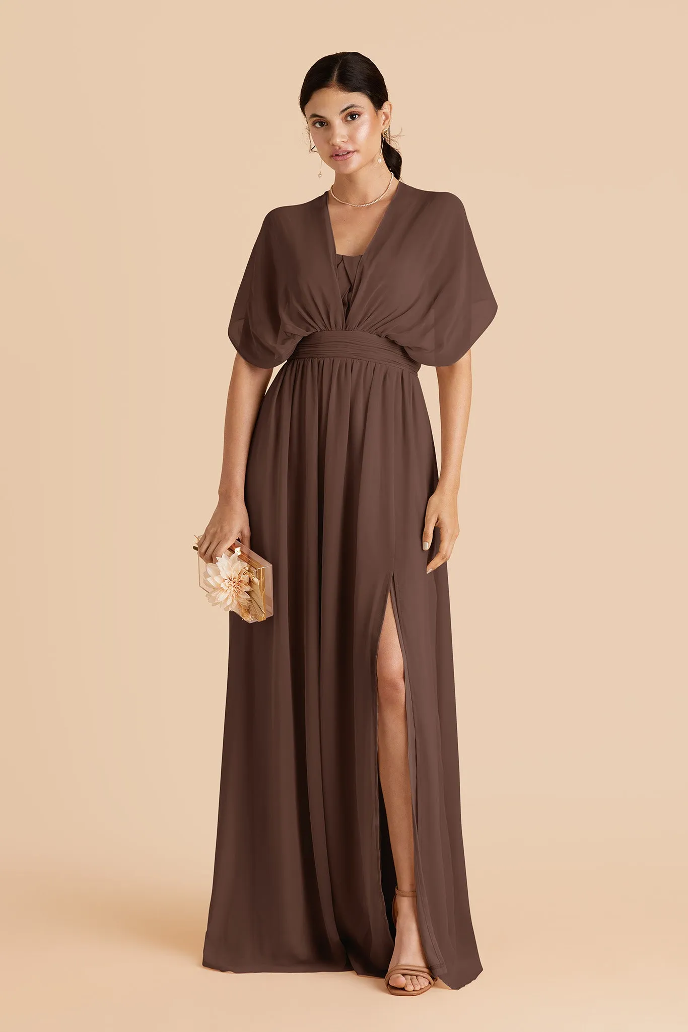 Grace Chiffon Dress With Slit - Chocolate Brown sold by Birdy Grey