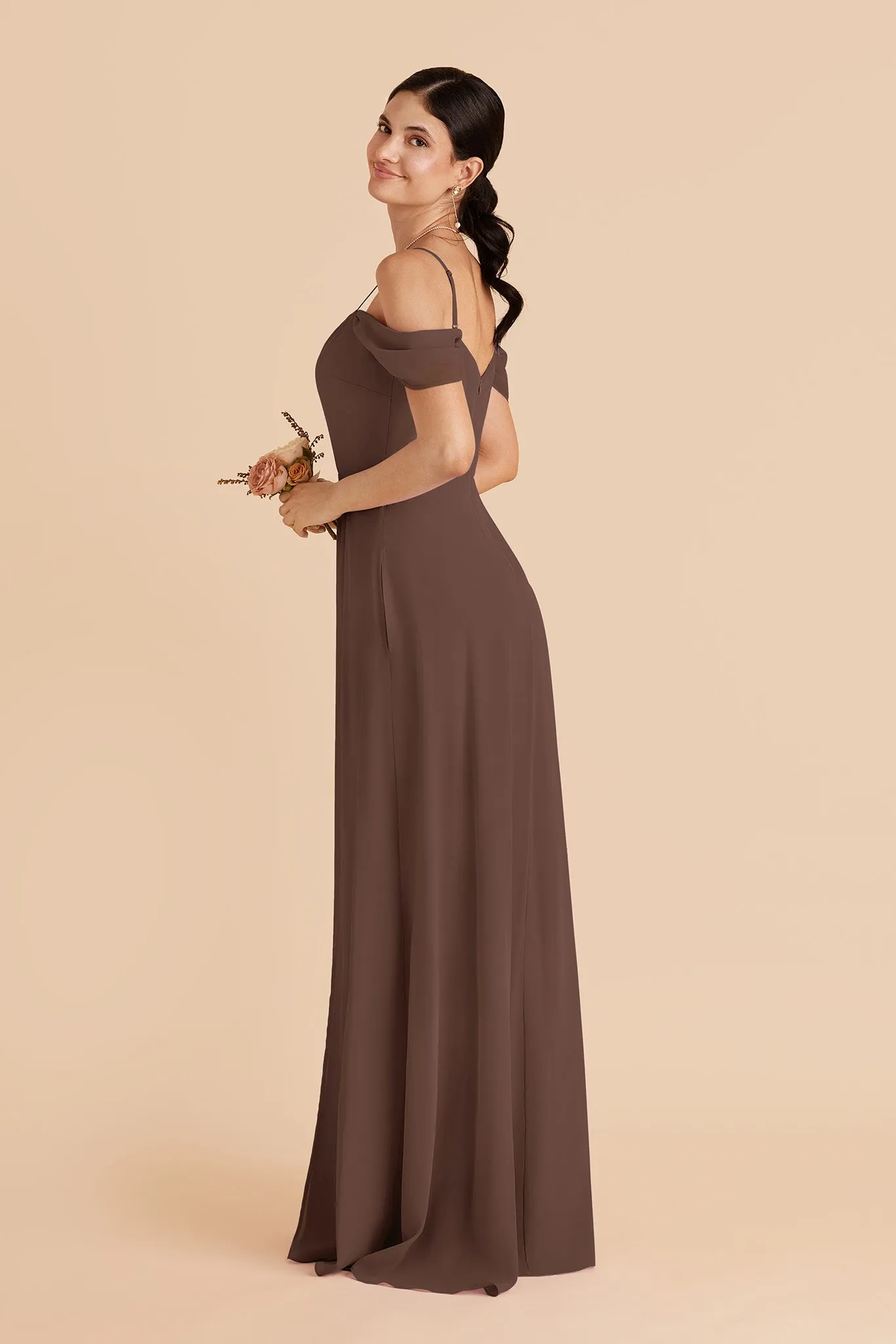 Devin Chiffon Dress With Slit - Chocolate Brown sold by Birdy Grey product image thumbnail 4