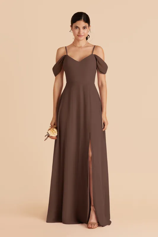 Devin Chiffon Dress With Slit - Chocolate Brown made by Birdy Grey