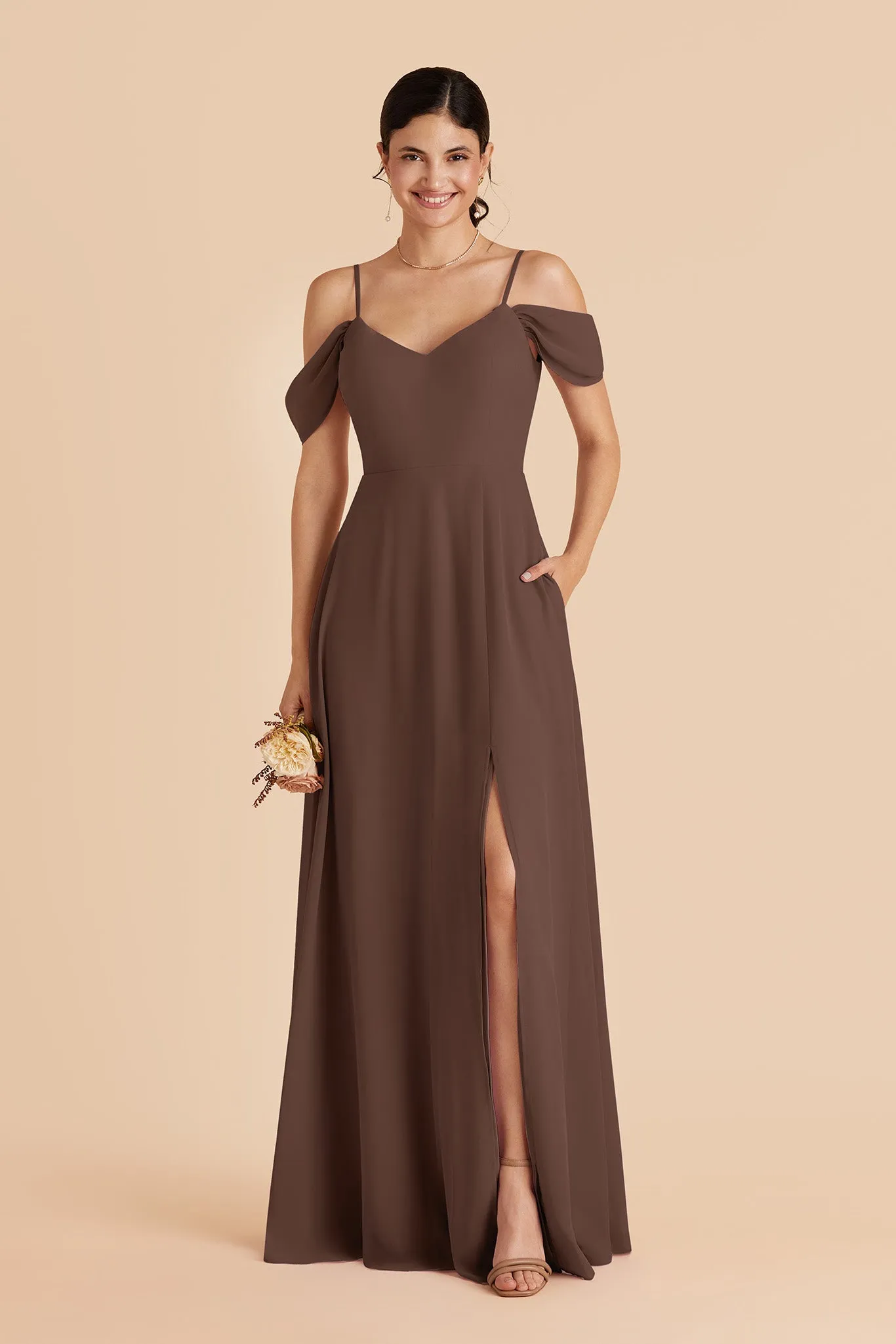 Devin Chiffon Dress With Slit - Chocolate Brown sold by Birdy Grey product image thumbnail 3