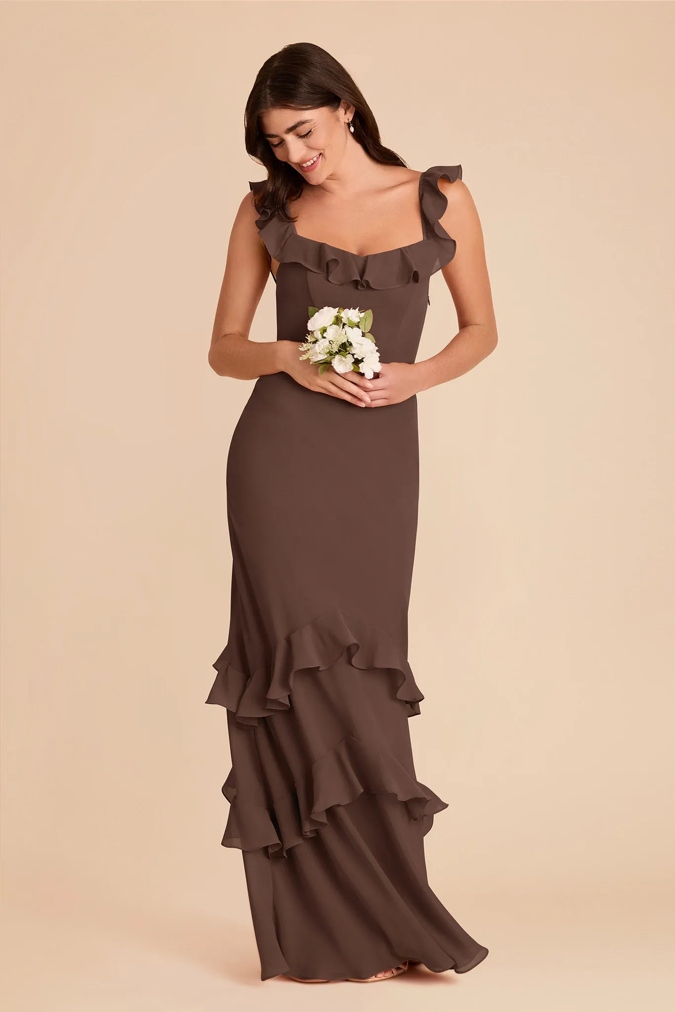 Luna Chiffon Dress - Chocolate Brown sold by Birdy Grey product image thumbnail 4