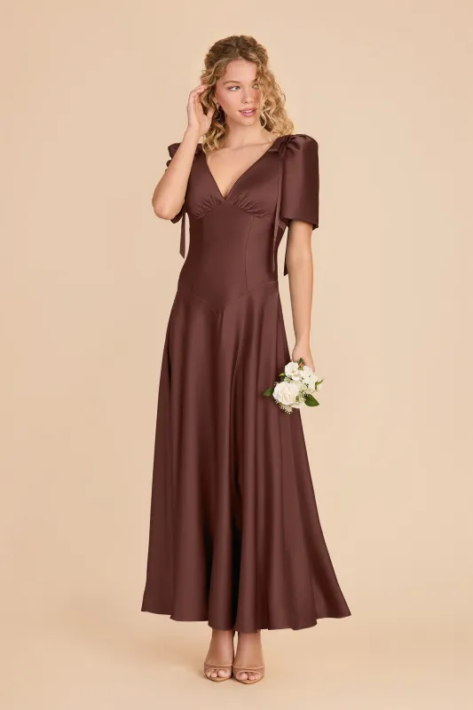 Jacqueline Matte Satin Dress - Chocolate Brown made by Birdy Grey