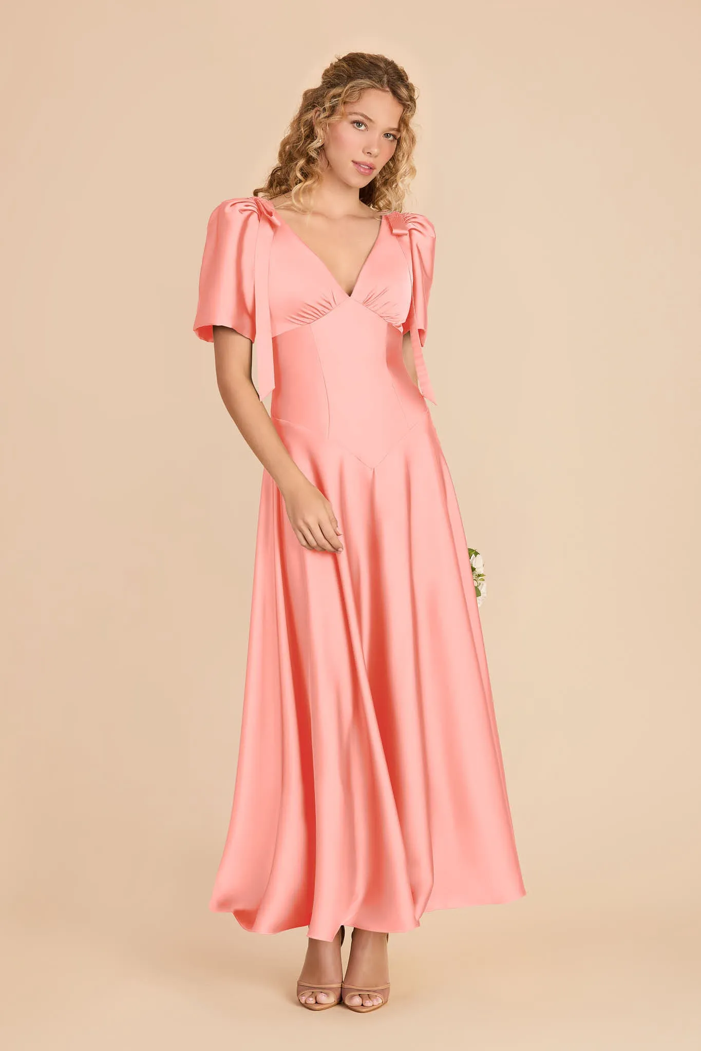 Jacqueline Matte Satin Dress - Coral Pink sold by Birdy Grey product image thumbnail 2