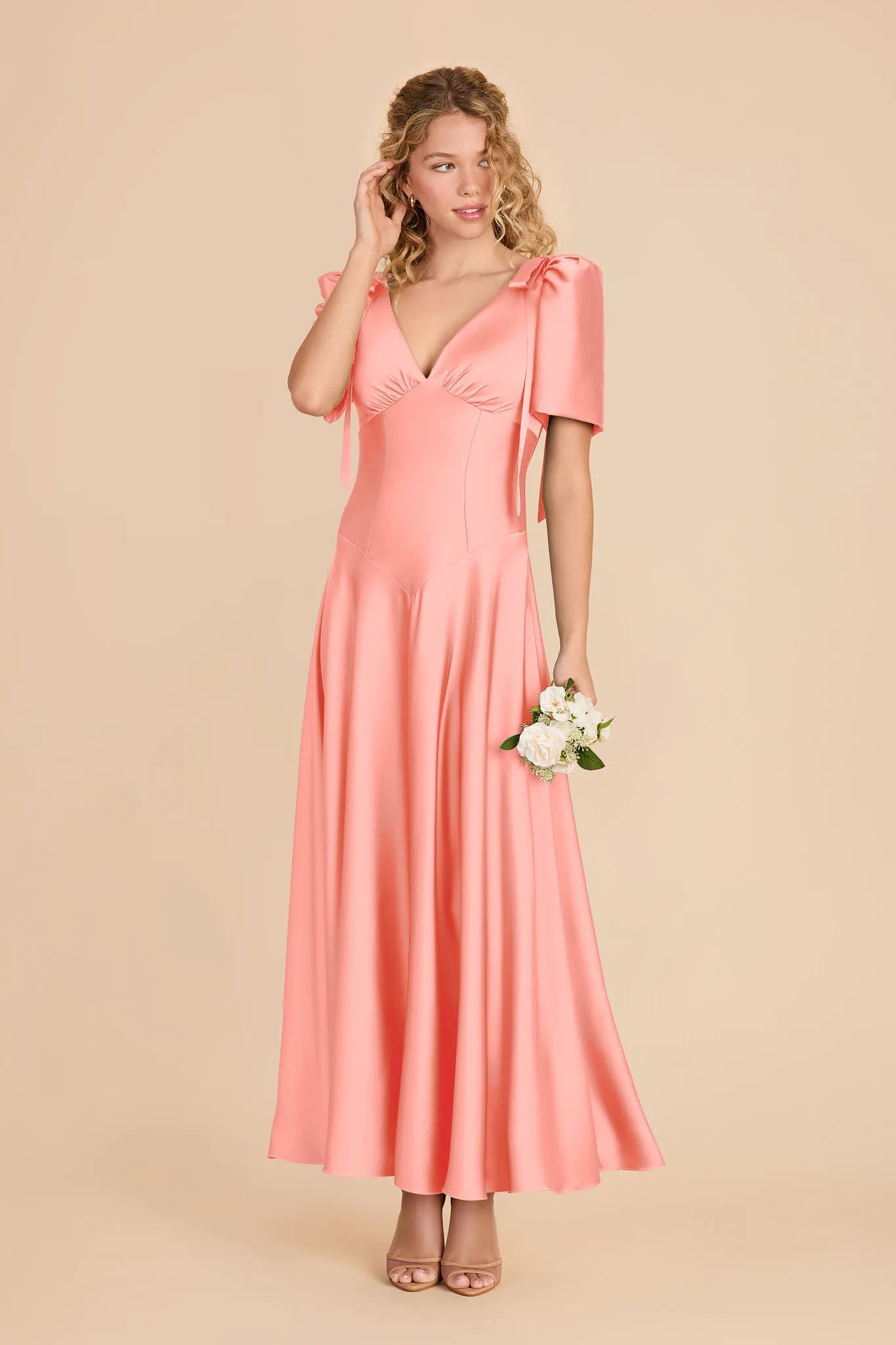Jacqueline Matte Satin Dress - Coral Pink sold by Birdy Grey