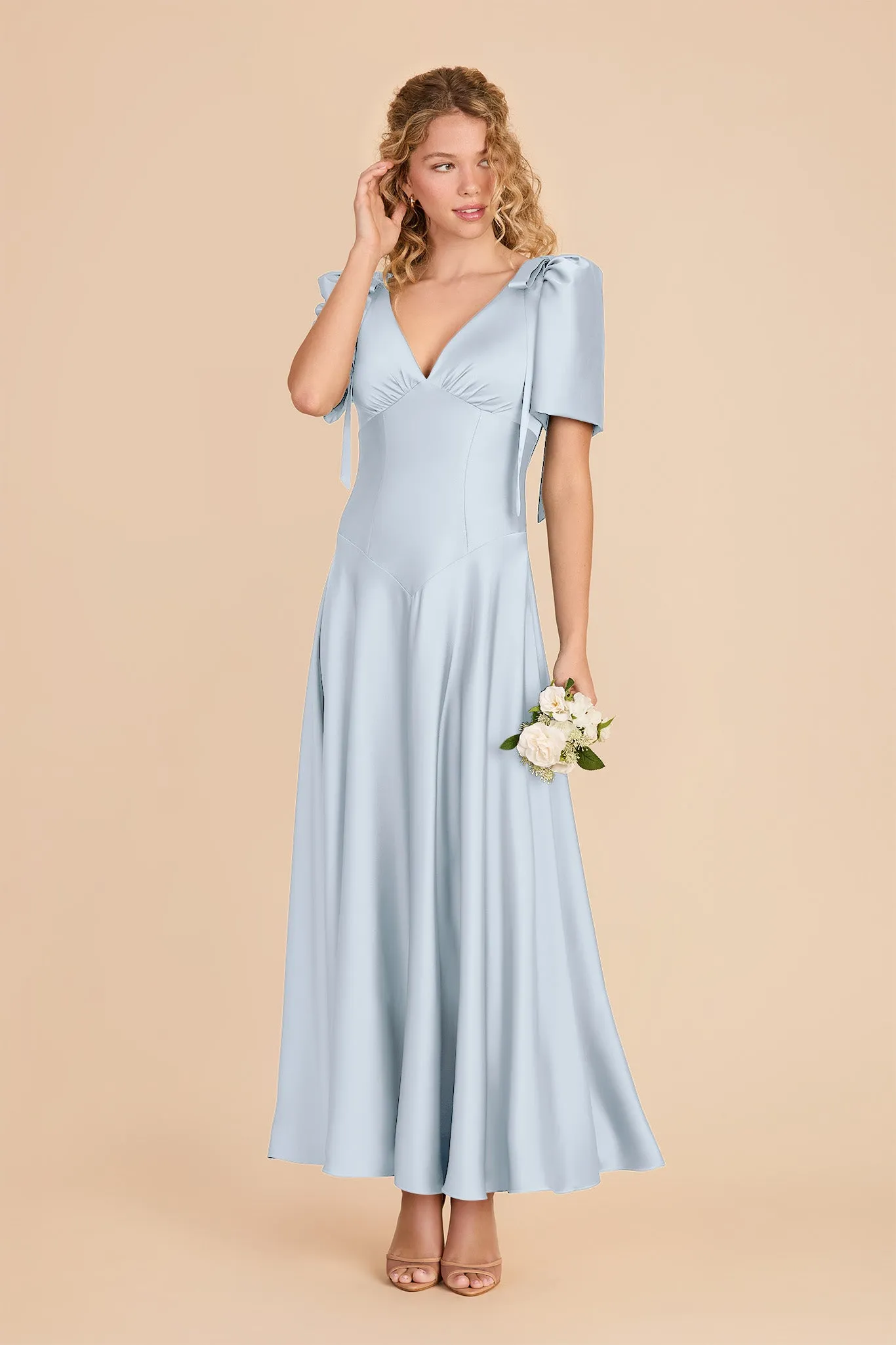 Jacqueline Matte Satin Dress - Mist Blue sold by Birdy Grey