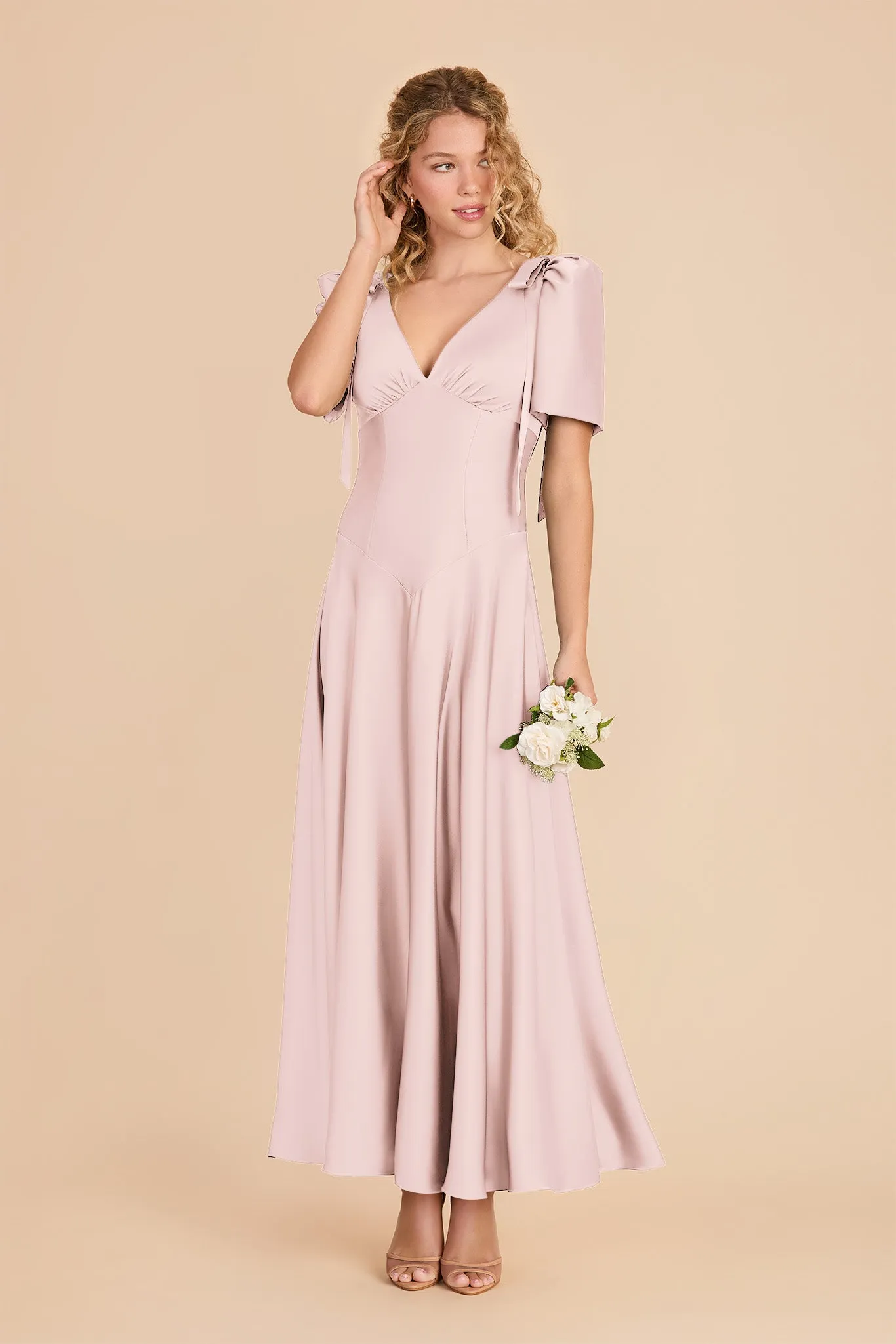 Jacqueline Matte Satin Dress - Pale Blush sold by Birdy Grey