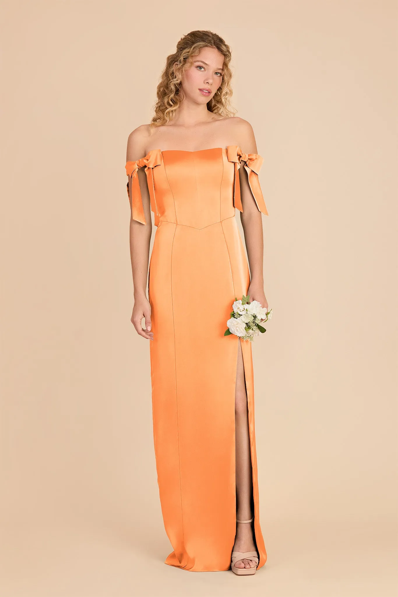 Sharon Matte Satin Dress - Apricot sold by Birdy Grey