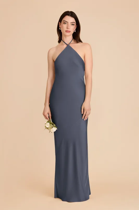 Ariel Matte Satin Dress - Dusk Blue made by Birdy Grey