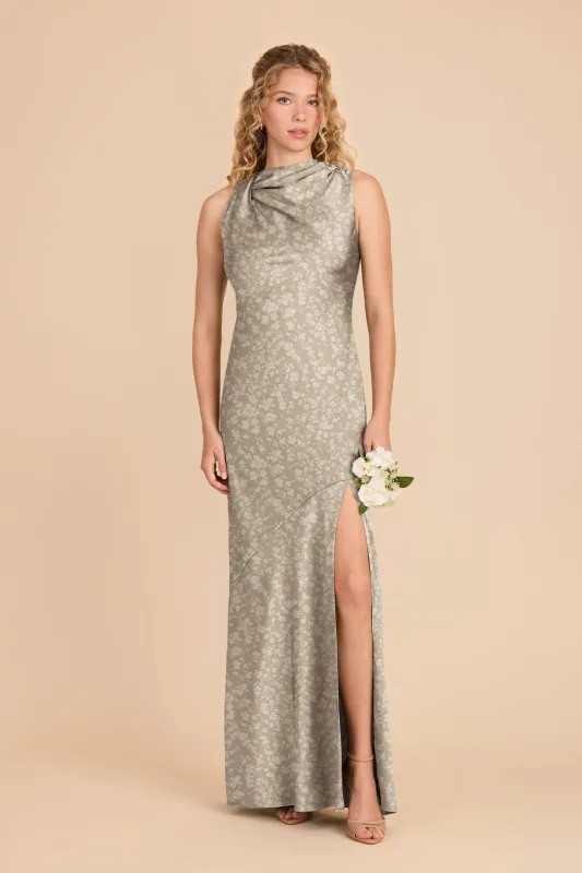 Daisy Matte Satin Dress - Moss Green Dreamy Floral made by Birdy Grey