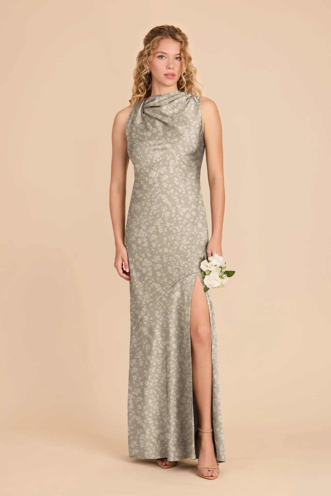 Daisy Matte Satin Dress - Moss Green Dreamy Floral sold by Birdy Grey