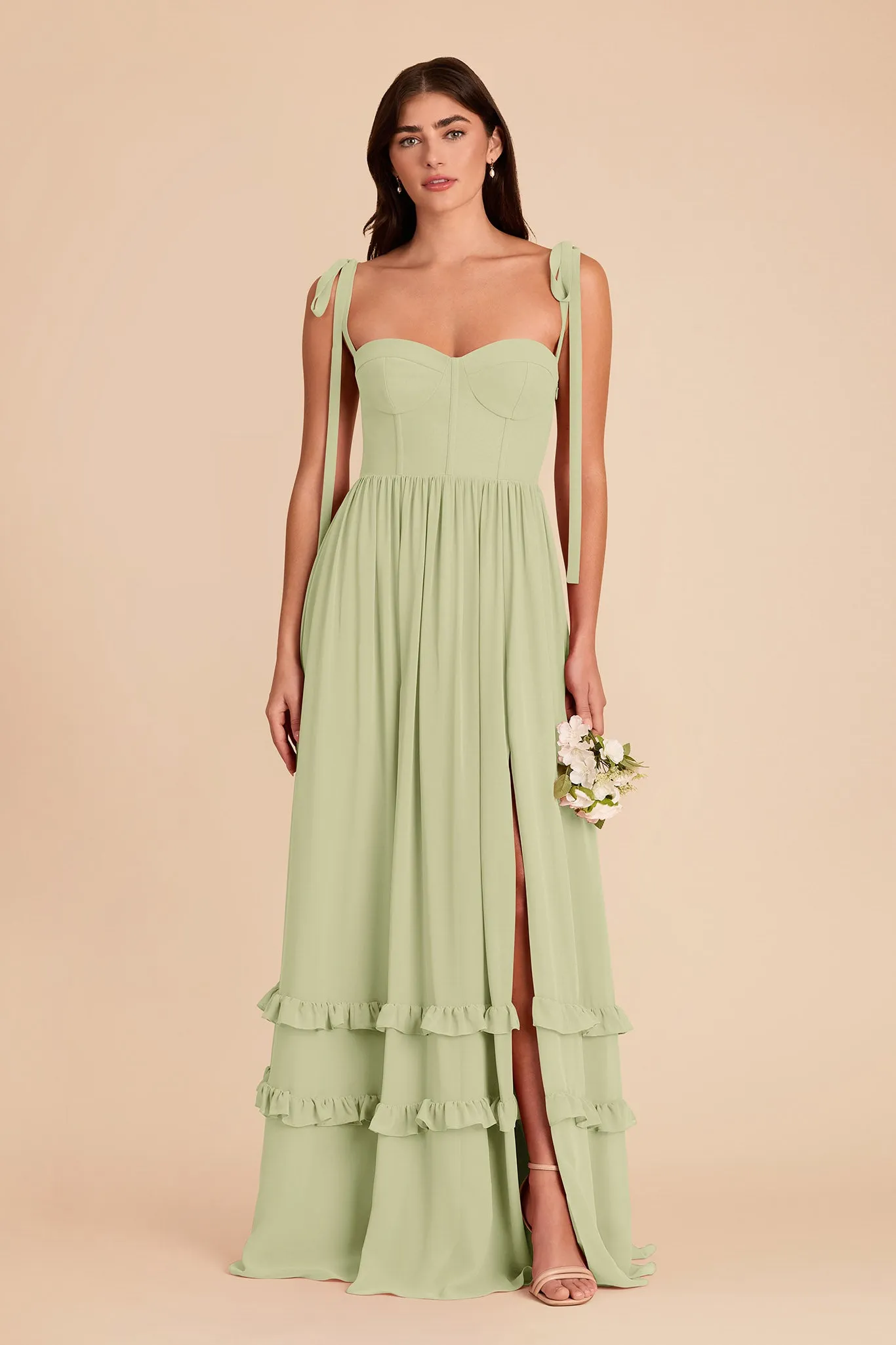 Evelyn Chiffon Dress - Pale Pistachio sold by Birdy Grey