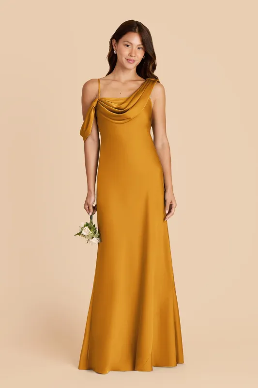 Freya Matte Satin Dress - Butterscotch made by Birdy Grey