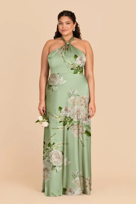 Monica Matte Satin Dress - Pistachio Garden Bloom made by Birdy Grey