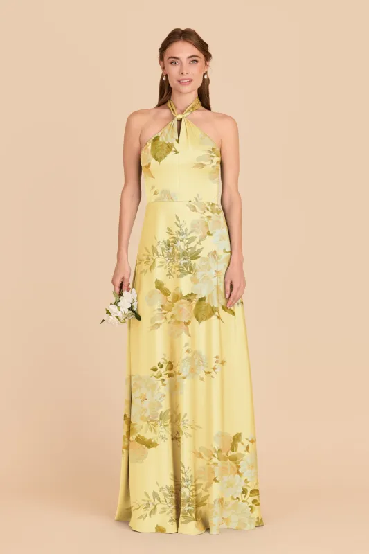 Monica Matte Satin Dress - Lemon Sorbet Romantic Bouquet made by Birdy Grey