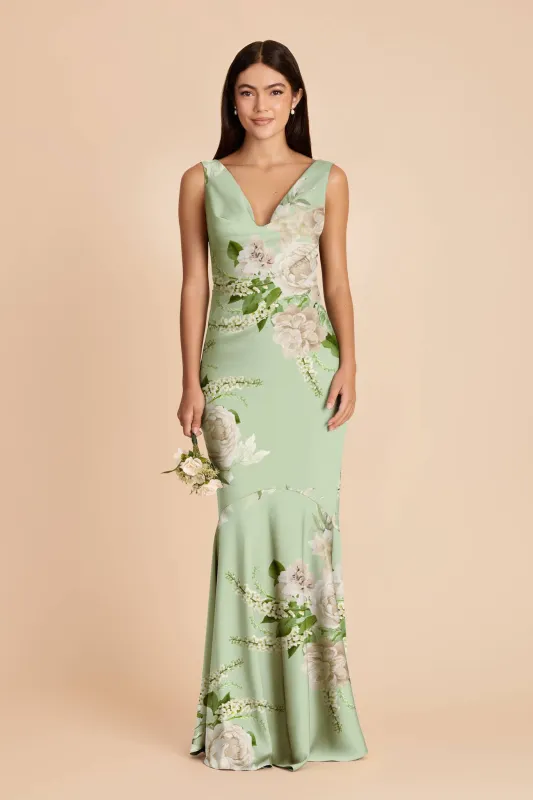 Alexis Matte Satin Dress - Pistachio Garden Bloom made by Birdy Grey