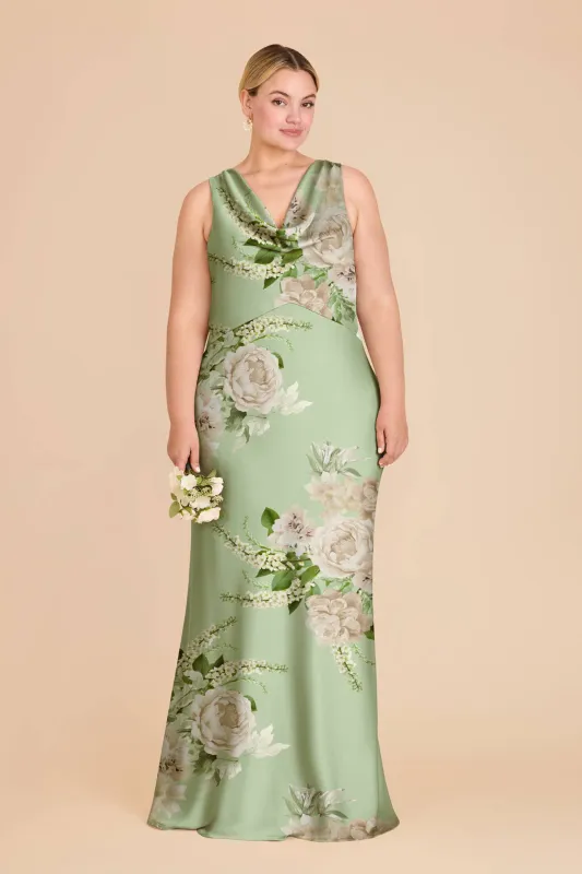 Bonnie Matte Satin Dress - Pistachio Garden Bloom made by Birdy Grey
