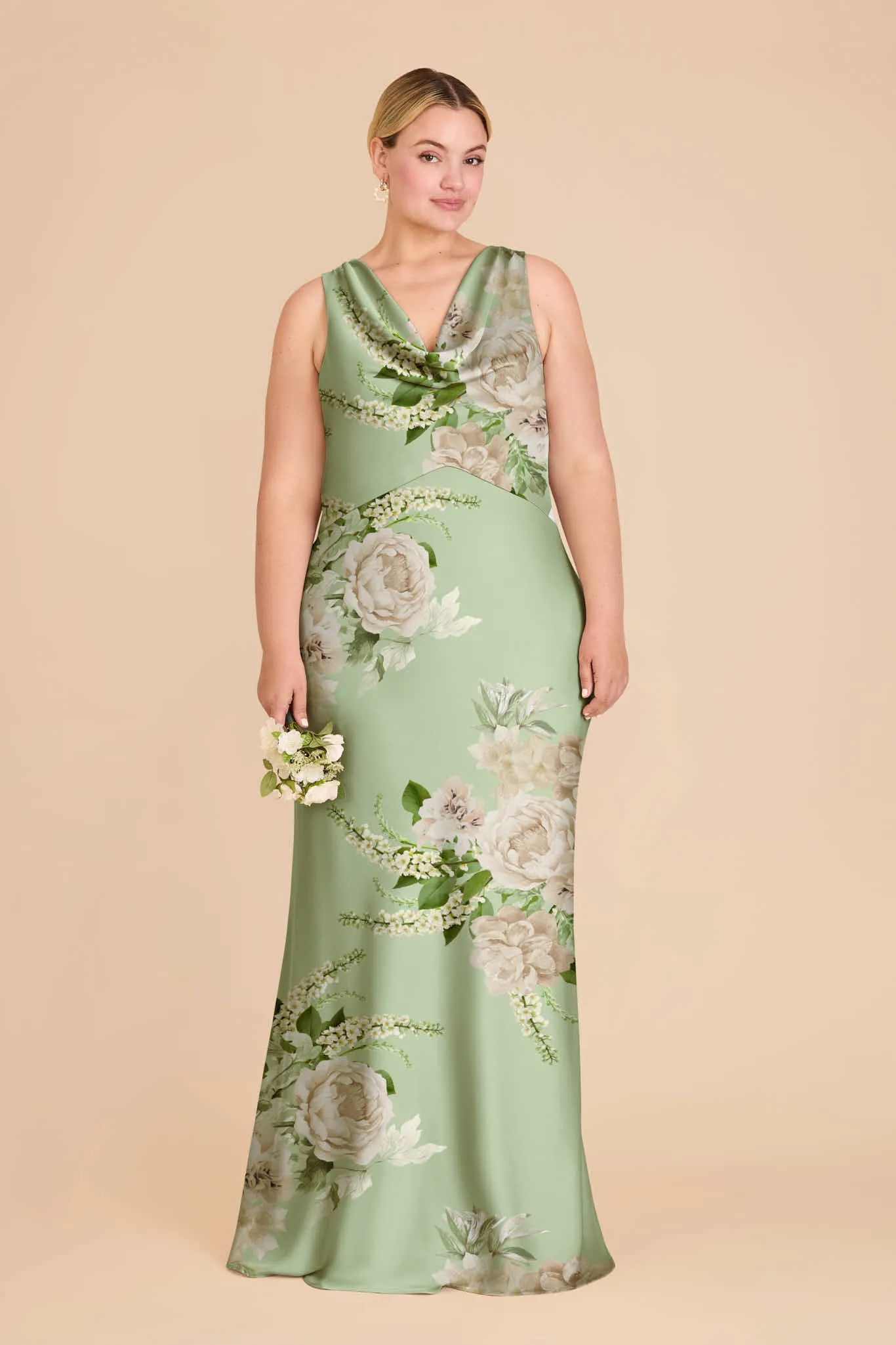 Bonnie Matte Satin Dress - Pistachio Garden Bloom sold by Birdy Grey
