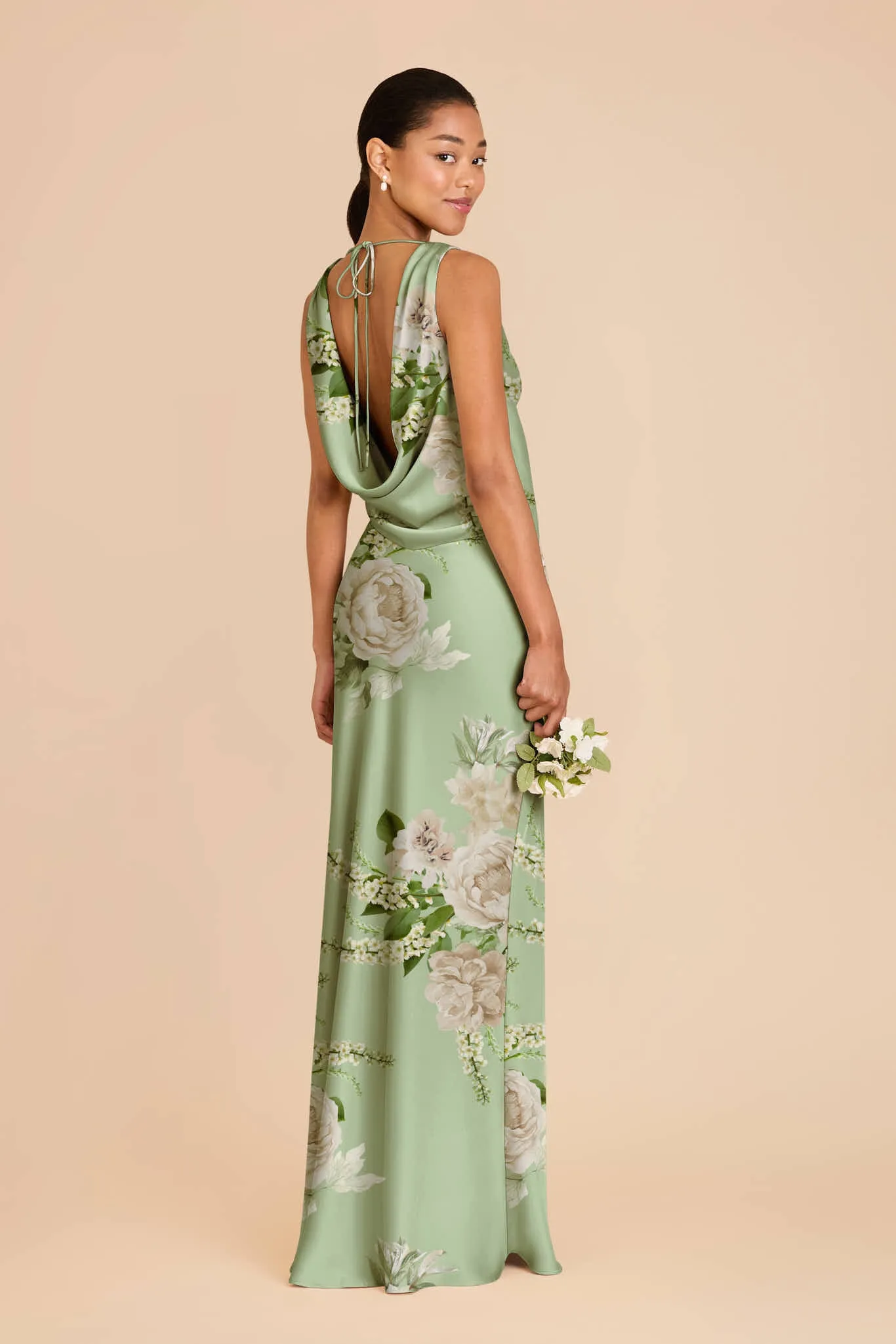 Bonnie Matte Satin Dress - Pistachio Garden Bloom sold by Birdy Grey product image thumbnail 3