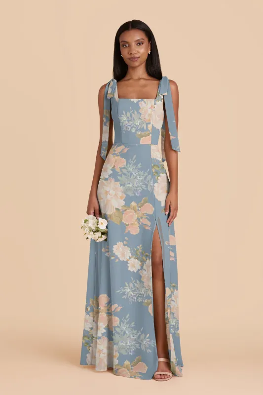 Alex Chiffon Dress - Dusty Blue Romantic Bouquet made by Birdy Grey